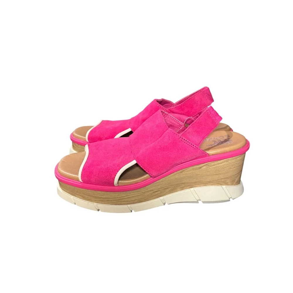 Sorel Hot Pink Suede Platform Wedge Sandals Size 8